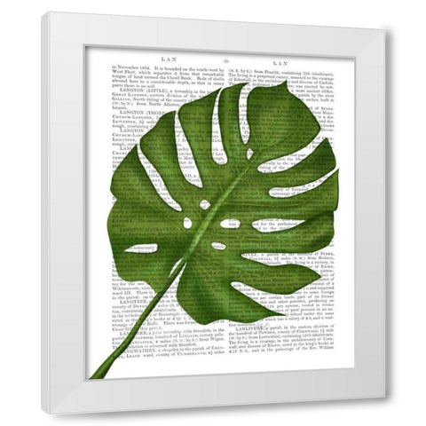 Monstera Leaf 1, Green on White White Modern Wood Framed Art Print by Fab Funky