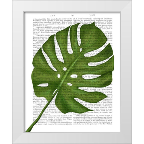 Monstera Leaf 1, Green on White White Modern Wood Framed Art Print by Fab Funky