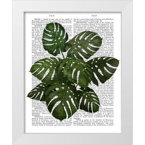 Monstera Plant, Green on White White Modern Wood Framed Art Print by Fab Funky