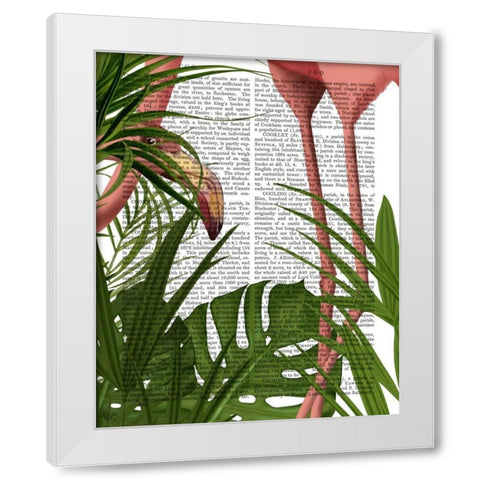 Flamingo Peering White Modern Wood Framed Art Print by Fab Funky