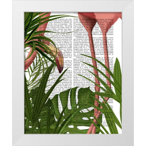 Flamingo Peering White Modern Wood Framed Art Print by Fab Funky