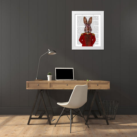 Military Rabbit in Red White Modern Wood Framed Art Print by Fab Funky
