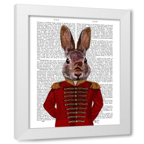 Military Rabbit in Red White Modern Wood Framed Art Print by Fab Funky