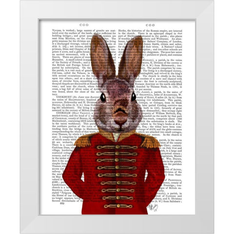 Military Rabbit in Red White Modern Wood Framed Art Print by Fab Funky