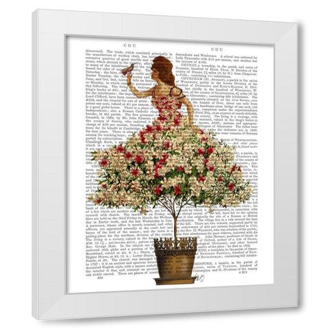 Woman in Floral Dress White Modern Wood Framed Art Print by Fab Funky