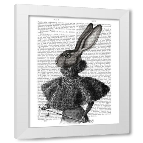 Rabbit with Feather Collar White Modern Wood Framed Art Print by Fab Funky
