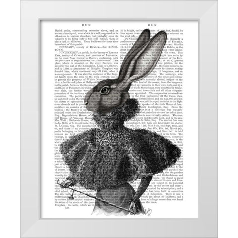 Rabbit with Feather Collar White Modern Wood Framed Art Print by Fab Funky