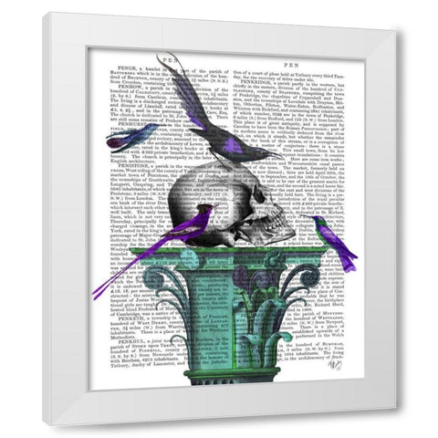 Skull On Plinth White Modern Wood Framed Art Print by Fab Funky