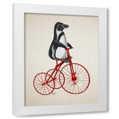 Penguin on Bicycle White Modern Wood Framed Art Print by Fab Funky