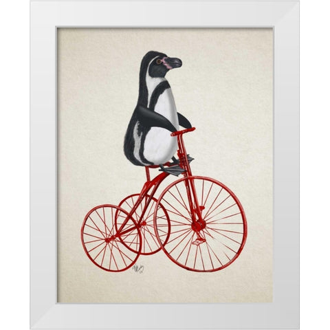 Penguin on Bicycle White Modern Wood Framed Art Print by Fab Funky
