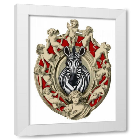 Zebra Head Plaque White Modern Wood Framed Art Print by Fab Funky