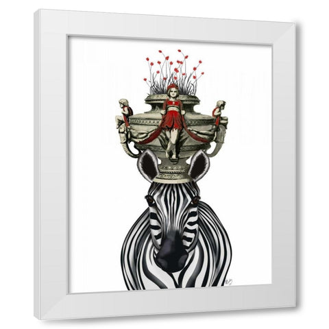 Zebra Head Trophy White Modern Wood Framed Art Print by Fab Funky