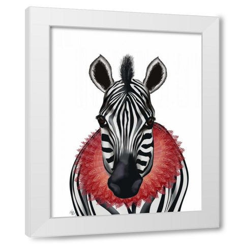 Zebra and Red Ruff White Modern Wood Framed Art Print by Fab Funky