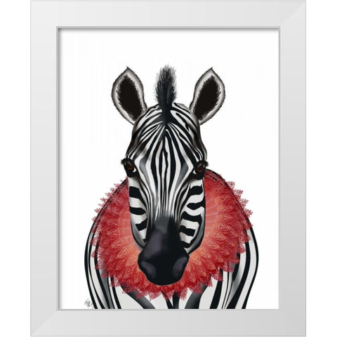 Zebra and Red Ruff White Modern Wood Framed Art Print by Fab Funky