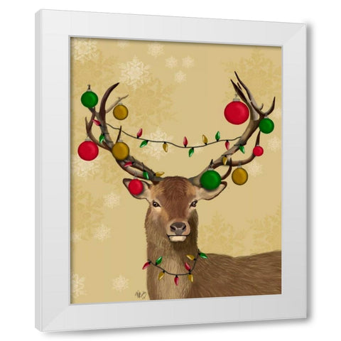 Stag and Baubles White Modern Wood Framed Art Print by Fab Funky