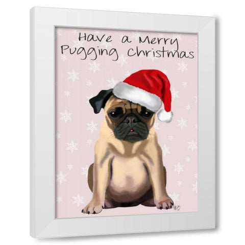 Merry Pugging Christmas White Modern Wood Framed Art Print by Fab Funky