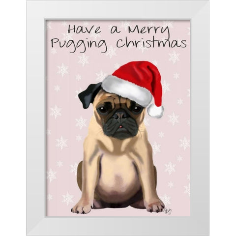 Merry Pugging Christmas White Modern Wood Framed Art Print by Fab Funky