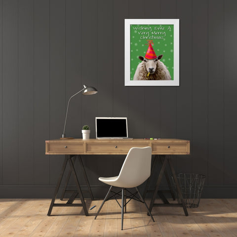 Wishing Ewe A Very Merry Christmas White Modern Wood Framed Art Print by Fab Funky