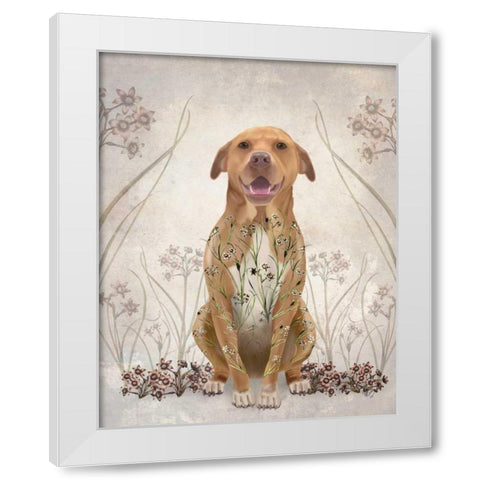 Pit Bull with Floral Tattoo White Modern Wood Framed Art Print by Fab Funky