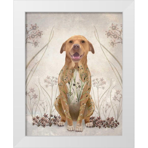 Pit Bull with Floral Tattoo White Modern Wood Framed Art Print by Fab Funky