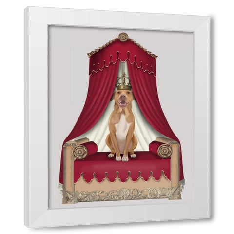Pit Pull On Red Throne White Modern Wood Framed Art Print by Fab Funky