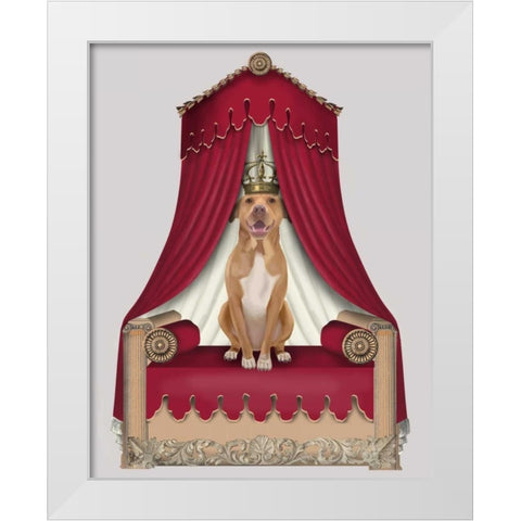 Pit Pull On Red Throne White Modern Wood Framed Art Print by Fab Funky