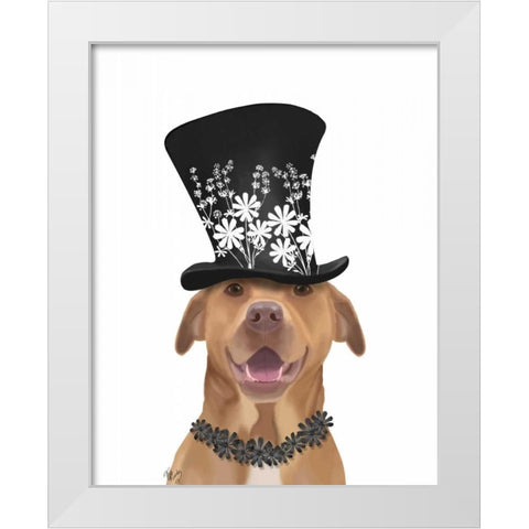Pit Bull with Black Hat White Modern Wood Framed Art Print by Fab Funky
