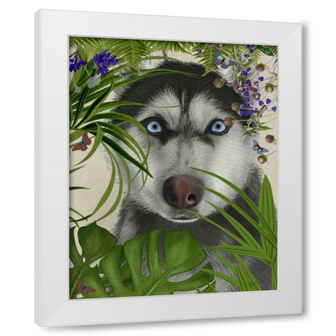 Tropical Husky White Modern Wood Framed Art Print by Fab Funky