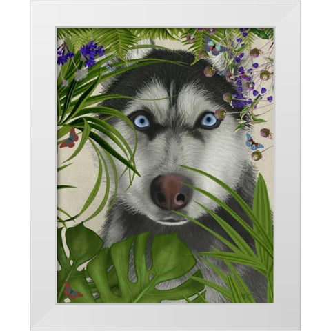 Tropical Husky White Modern Wood Framed Art Print by Fab Funky