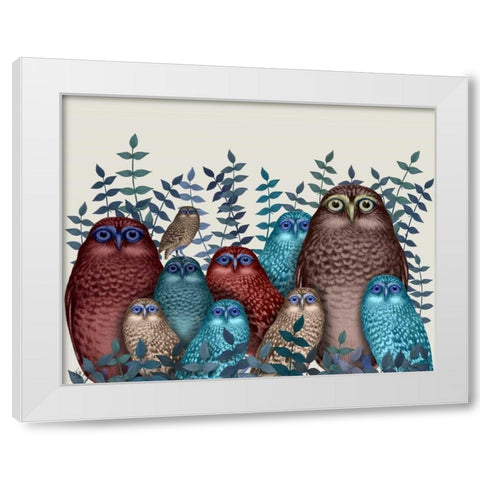 Electric Owls, Red and Blue White Modern Wood Framed Art Print by Fab Funky