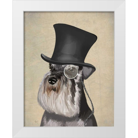 Schnauzer, Formal Hound and Hat White Modern Wood Framed Art Print by Fab Funky