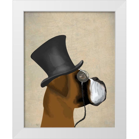 Boxer, Formal Hound and Hat White Modern Wood Framed Art Print by Fab Funky