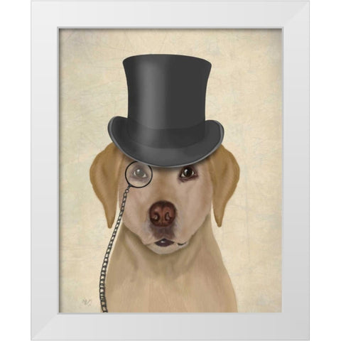 Yellow Labrador, Formal Hound and Hat White Modern Wood Framed Art Print by Fab Funky