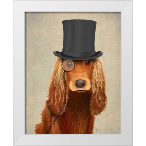 Cocker Spaniel, Formal Hound and Hat White Modern Wood Framed Art Print by Fab Funky
