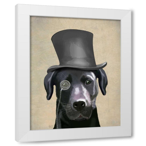 Black Labrador, Formal Hound and Hat White Modern Wood Framed Art Print by Fab Funky