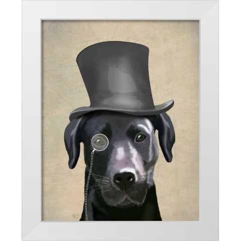 Black Labrador, Formal Hound and Hat White Modern Wood Framed Art Print by Fab Funky