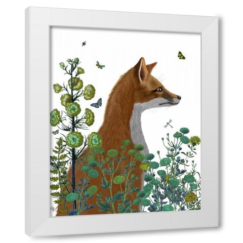 Fox In the Garden White Modern Wood Framed Art Print by Fab Funky