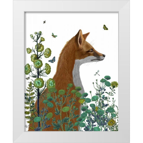 Fox In the Garden White Modern Wood Framed Art Print by Fab Funky