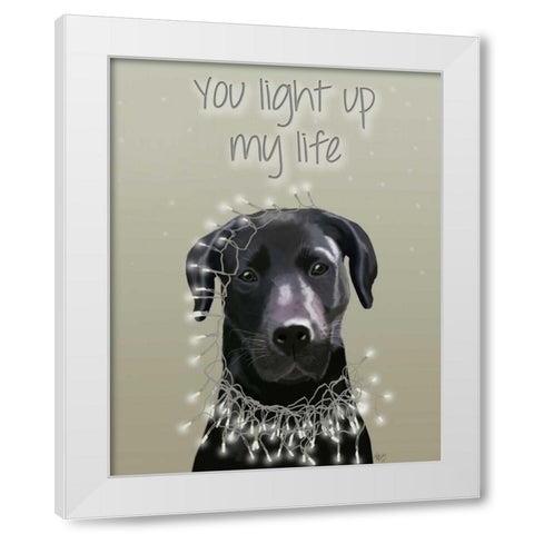 Black Labrador, You Light Up White Modern Wood Framed Art Print by Fab Funky