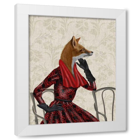 Fox with Red Scarf White Modern Wood Framed Art Print by Fab Funky