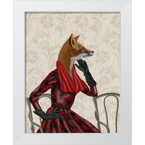 Fox with Red Scarf White Modern Wood Framed Art Print by Fab Funky