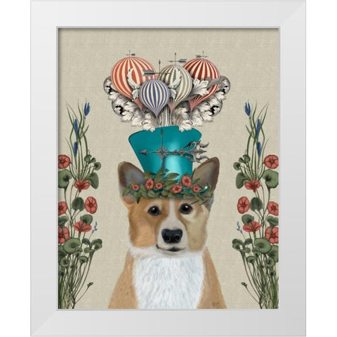 Corgi Milliners Dog White Modern Wood Framed Art Print by Fab Funky