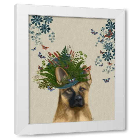 German Shepherd Milliners Dog White Modern Wood Framed Art Print by Fab Funky