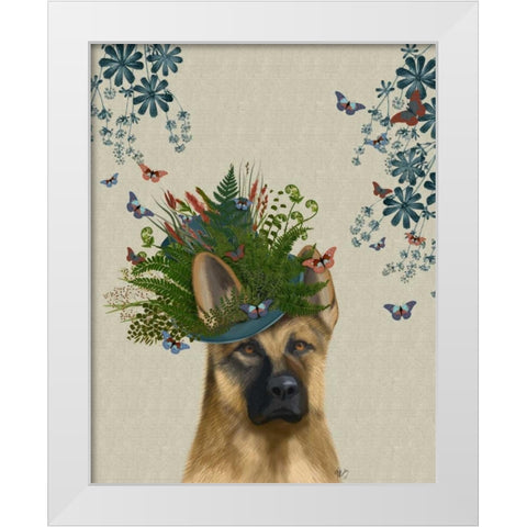 German Shepherd Milliners Dog White Modern Wood Framed Art Print by Fab Funky