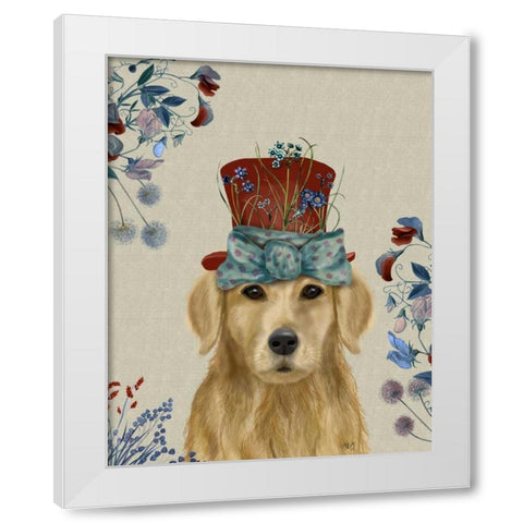 Golden Retriever Milliners Dog White Modern Wood Framed Art Print by Fab Funky