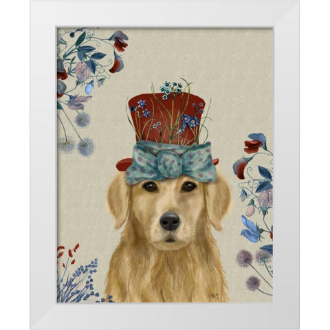 Golden Retriever Milliners Dog White Modern Wood Framed Art Print by Fab Funky
