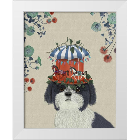 Shih Tzu Milliners Dog White Modern Wood Framed Art Print by Fab Funky