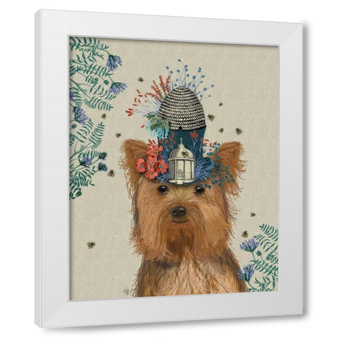 Yorkshire Terrier Milliners Dog White Modern Wood Framed Art Print by Fab Funky