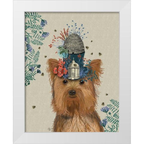 Yorkshire Terrier Milliners Dog White Modern Wood Framed Art Print by Fab Funky