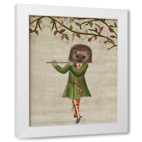 Hedgehog Minstrel White Modern Wood Framed Art Print by Fab Funky